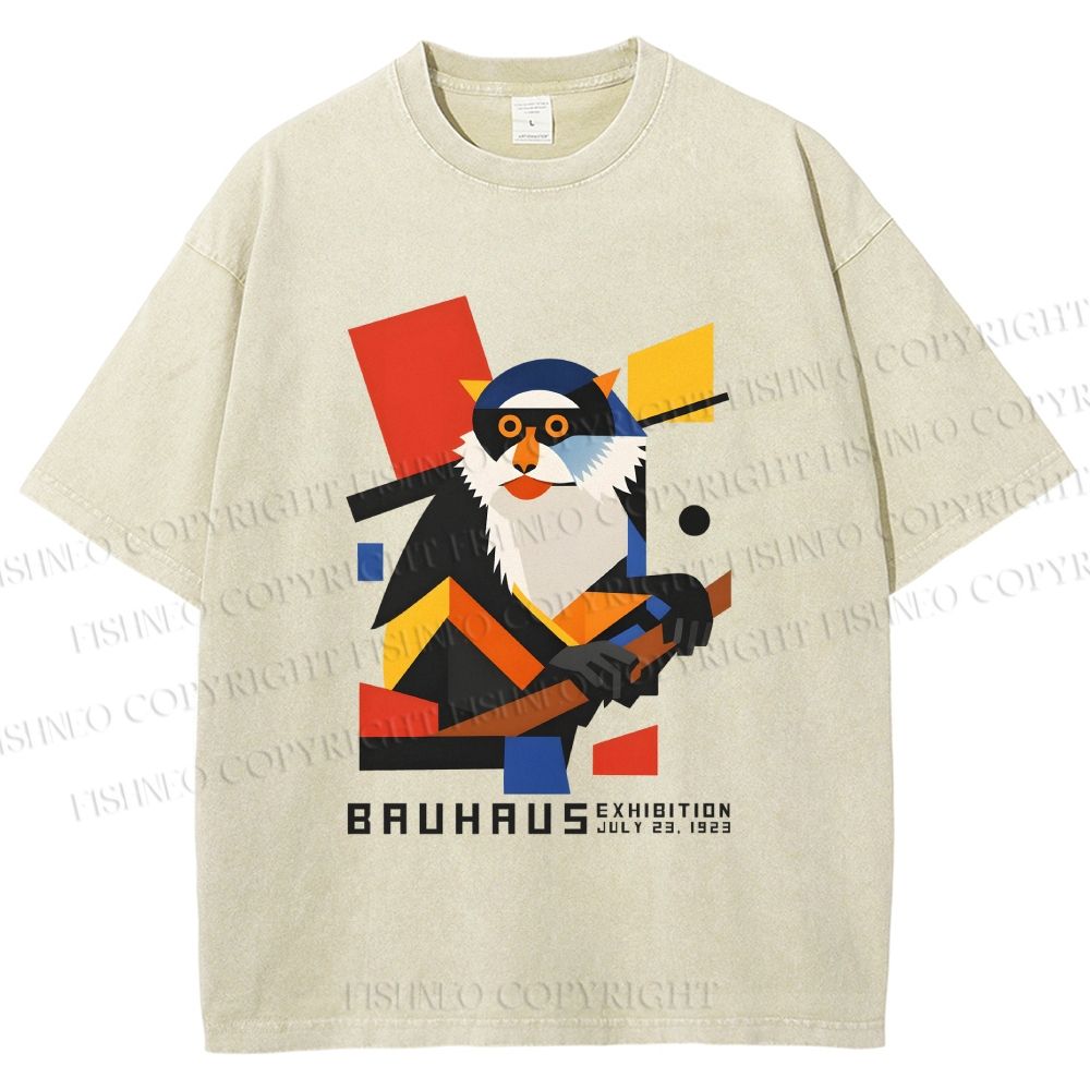 Unisex Bauhaus Design Monkey Printed Washed Tee