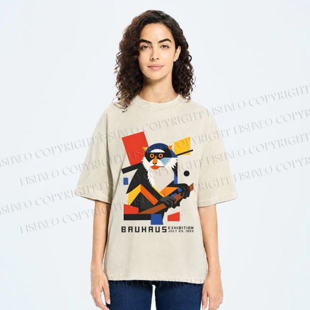 Unisex Bauhaus Design Monkey Printed Washed Tee
