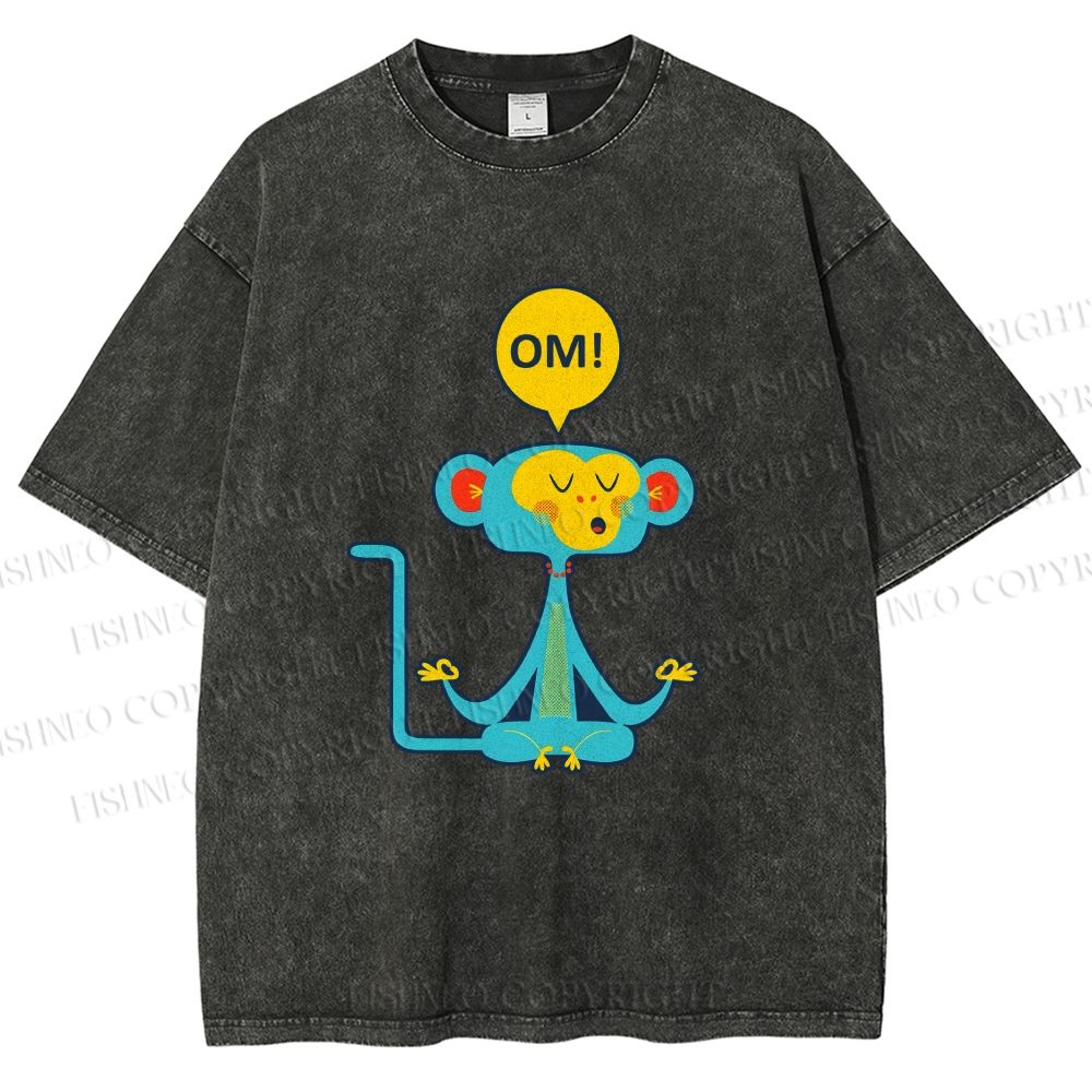 Unisex Blue Monkey Meditating meditating Printed Washed Tee