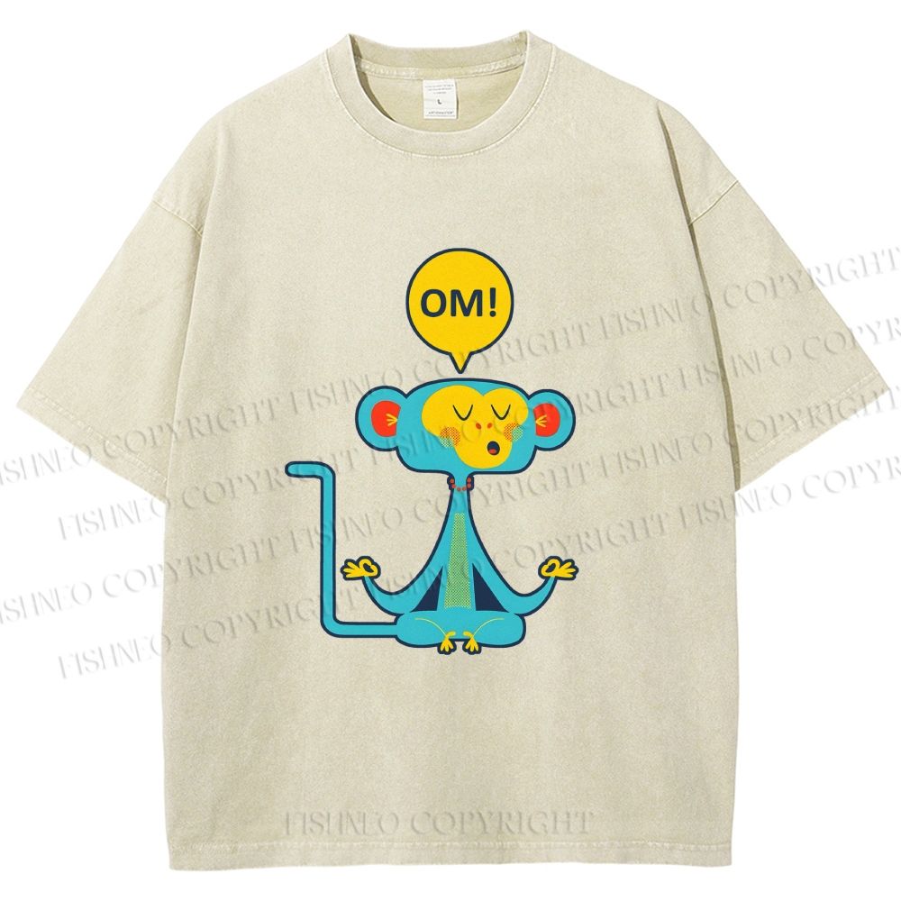 Unisex Blue Monkey Meditating meditating Printed Washed Tee