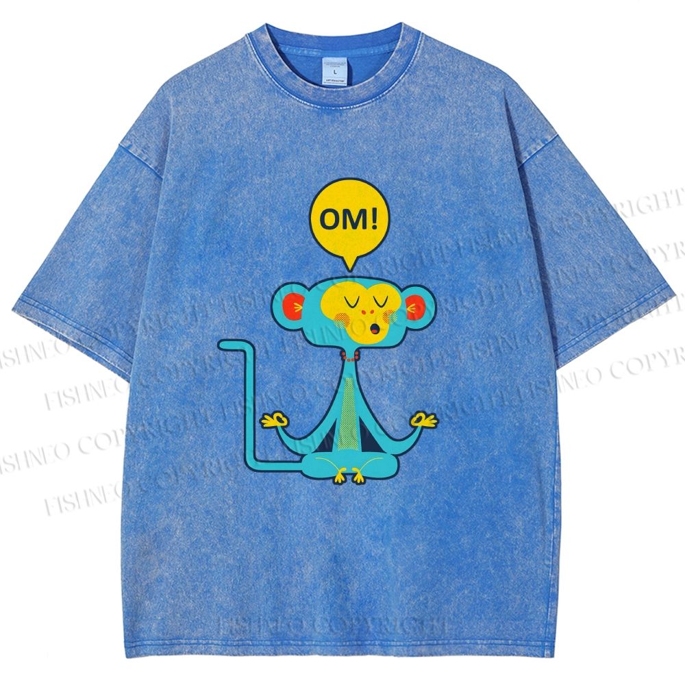 Unisex Blue Monkey Meditating meditating Printed Washed Tee