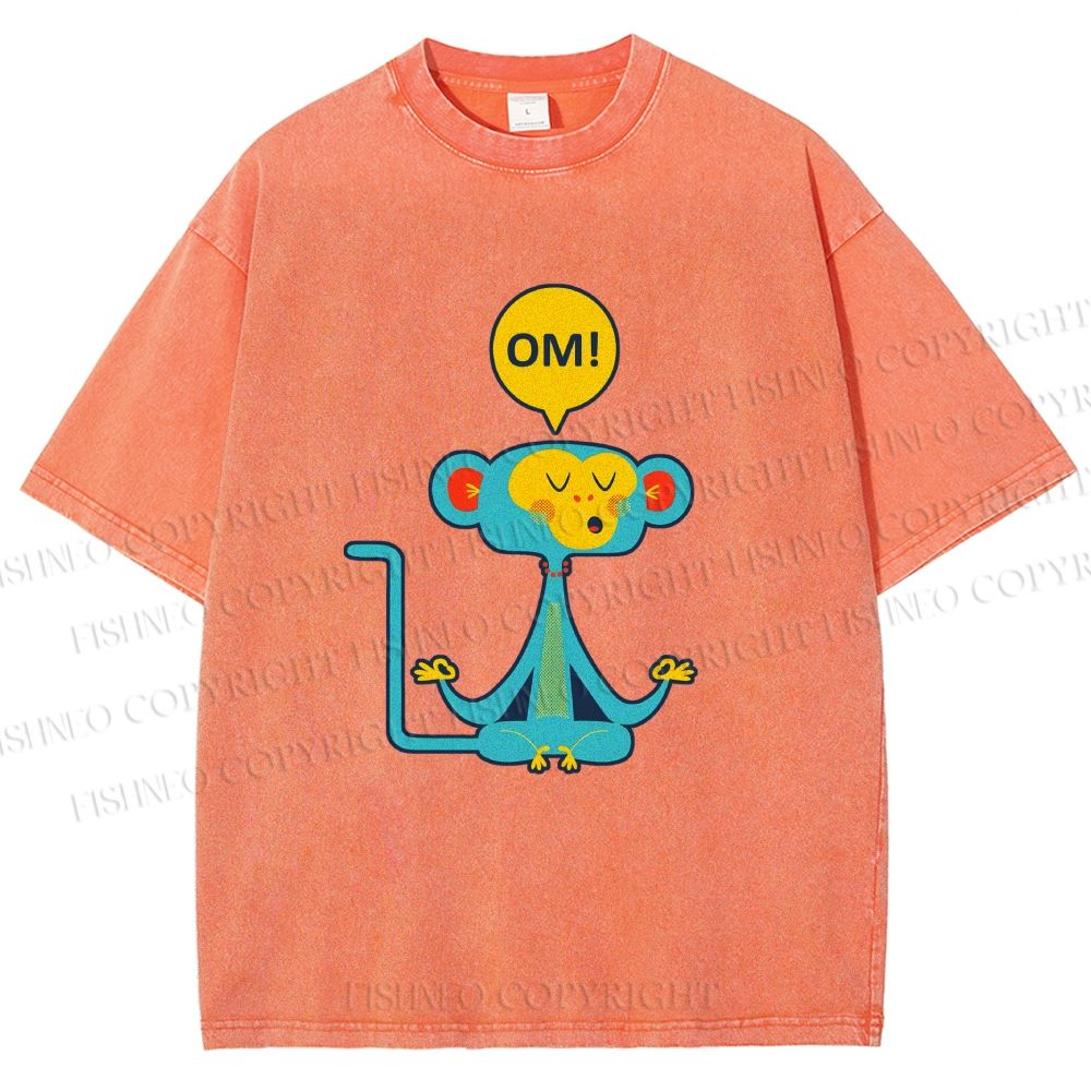 Unisex Blue Monkey Meditating meditating Printed Washed Tee