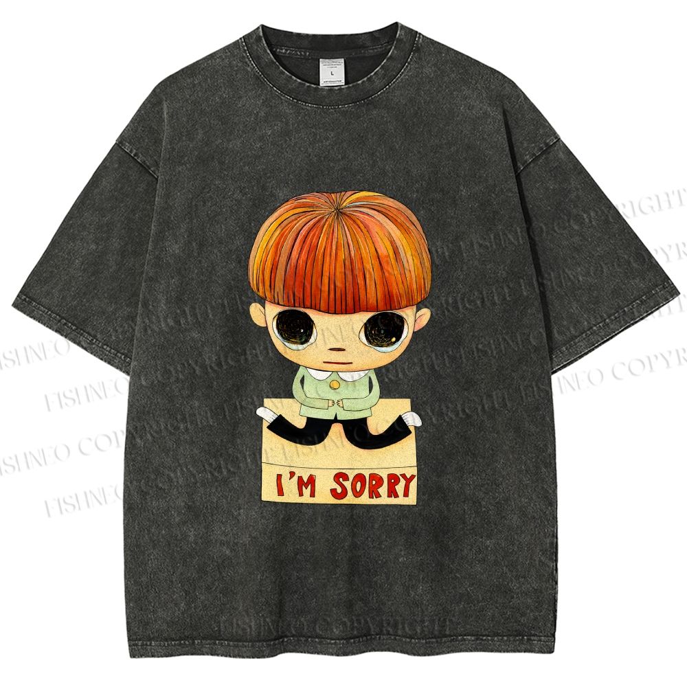 Unisex Yoshitomo Nara Im Sorry Printed Washed Tee
