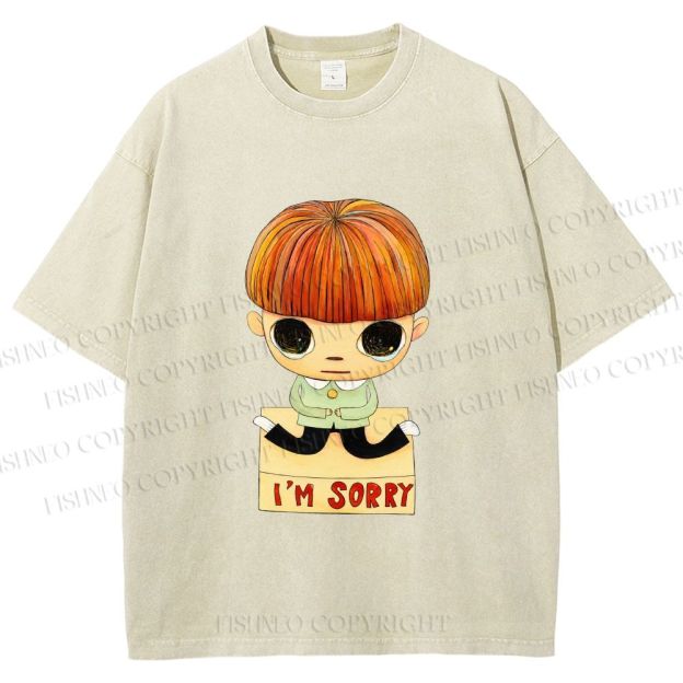 Unisex Yoshitomo Nara Im Sorry Printed Washed Tee