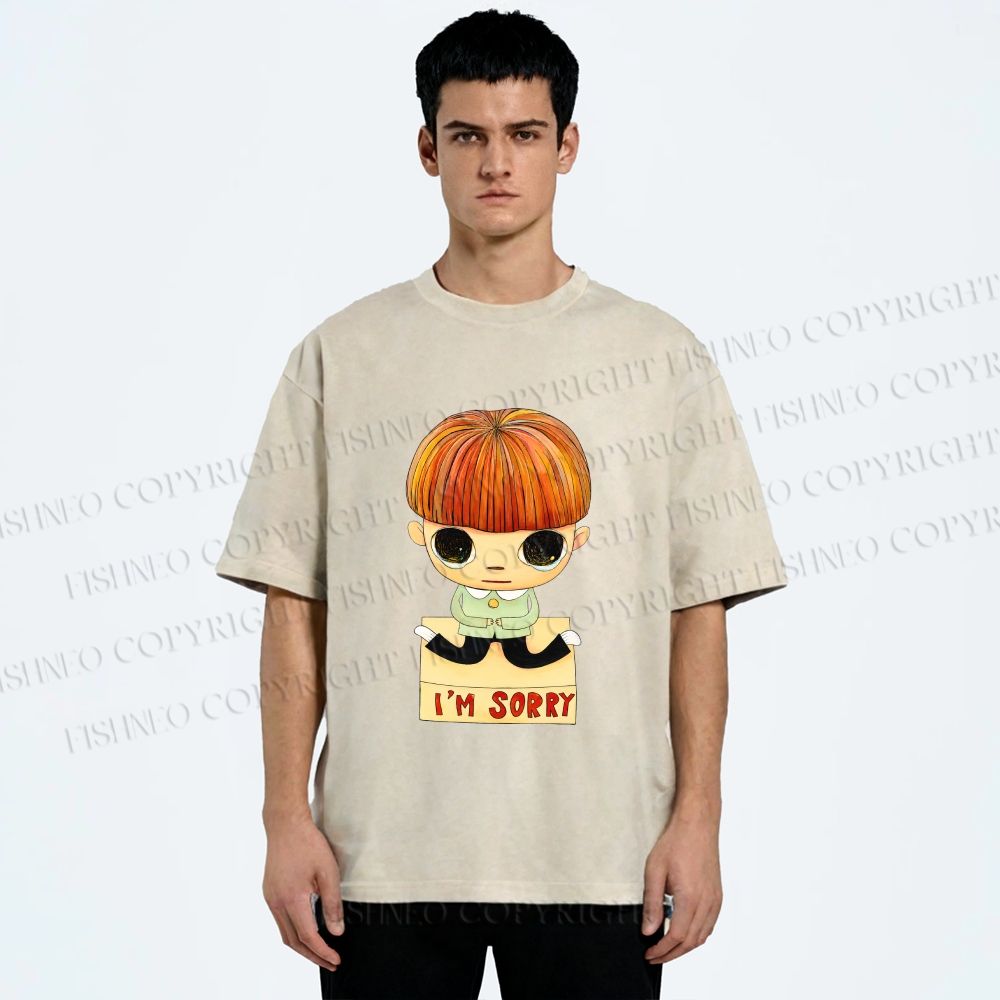 Unisex Yoshitomo Nara Im Sorry Printed Washed Tee