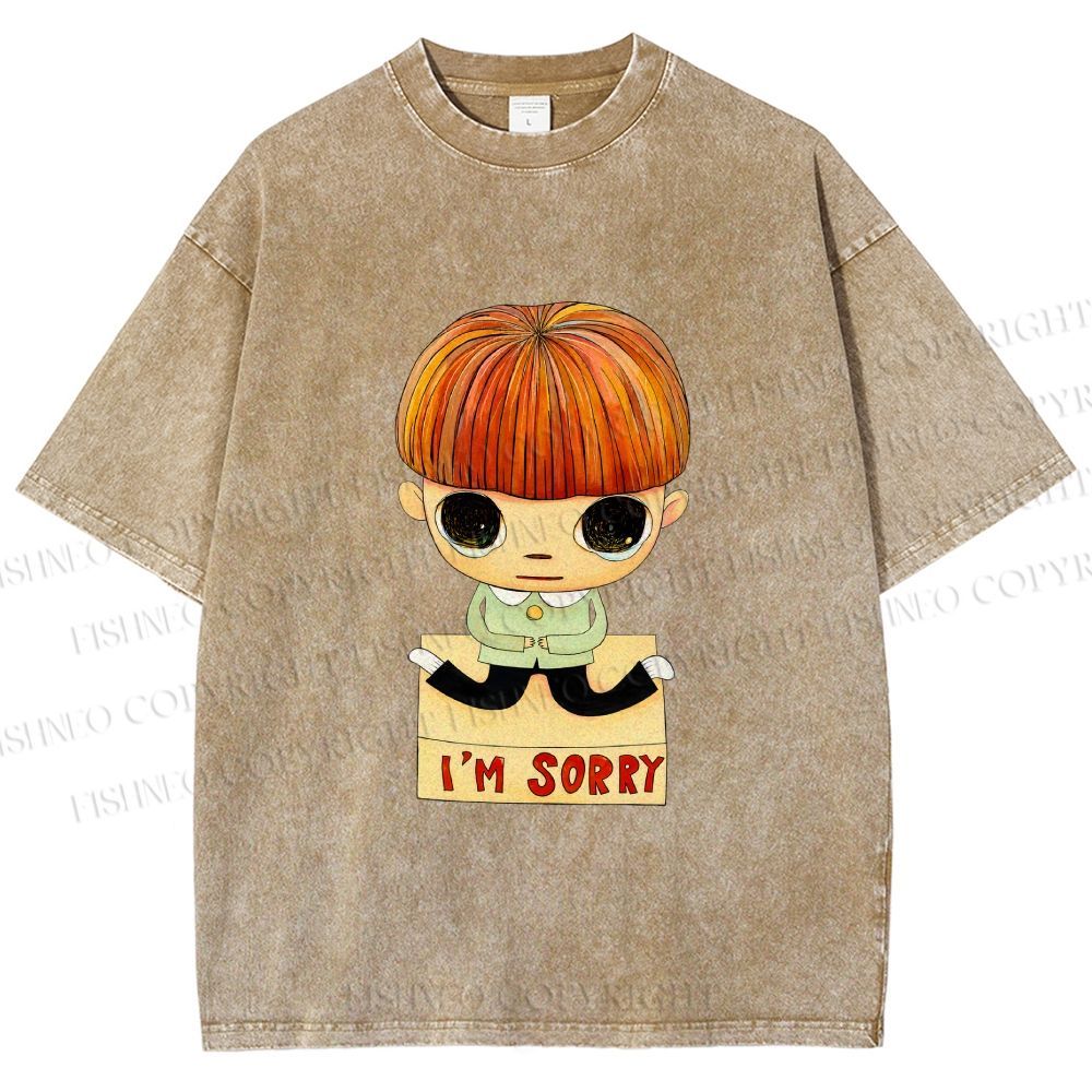 Unisex Yoshitomo Nara Im Sorry Printed Washed Tee