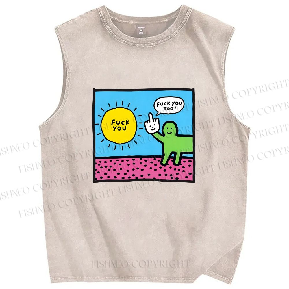 Unisex Fuck You Too Printed Washed Tank Top