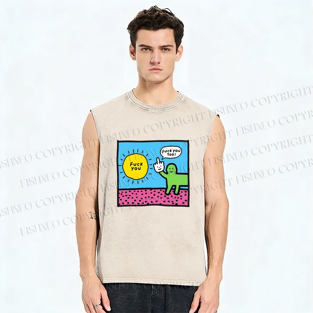 Unisex Fuck You Too Printed Washed Tank Top