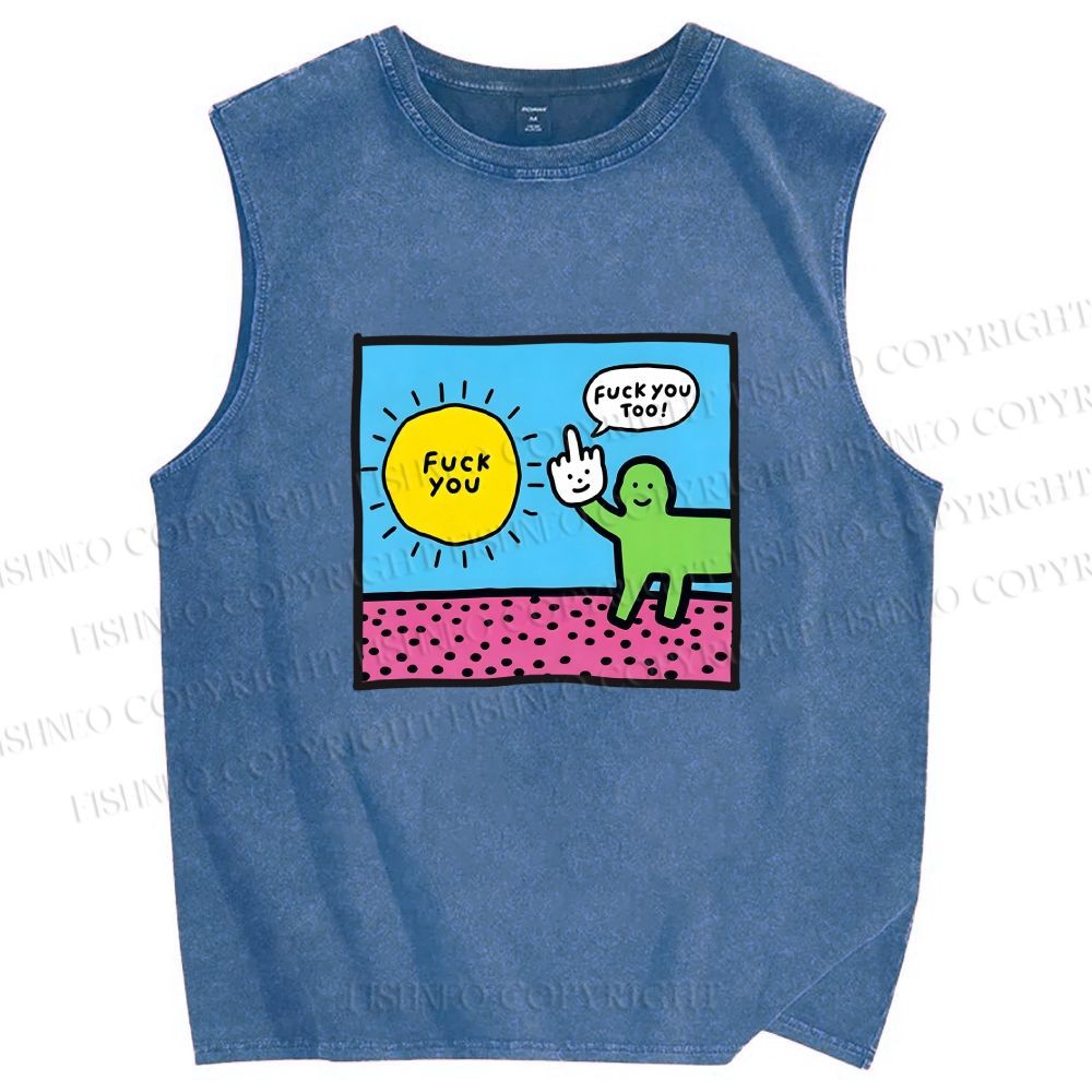Unisex Fuck You Too Printed Washed Tank Top