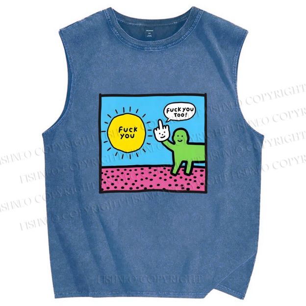 Unisex Fuck You Too Printed Washed Tank Top