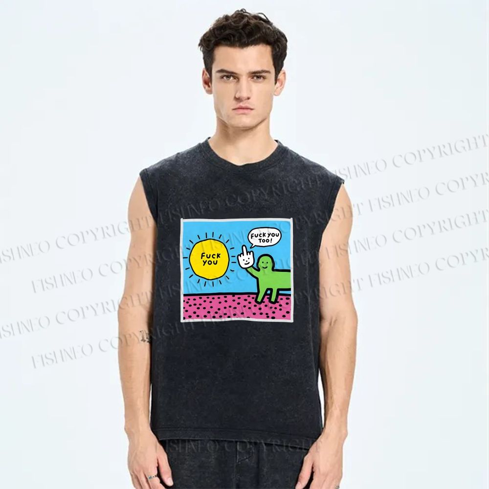 Unisex Fuck You Too Printed Washed Tank Top