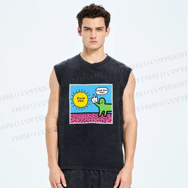 Unisex Fuck You Too Printed Washed Tank Top
