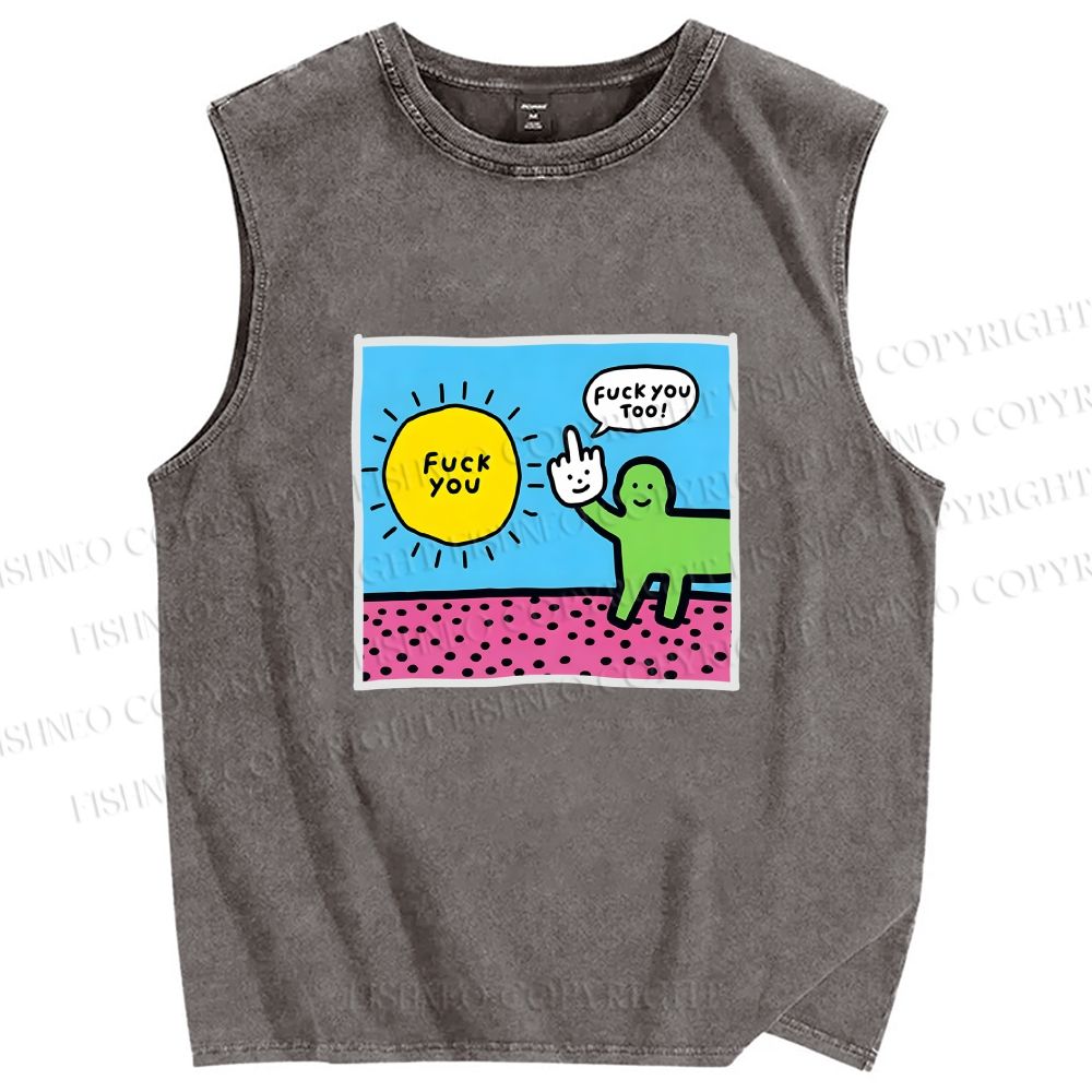 Unisex Fuck You Too Printed Washed Tank Top