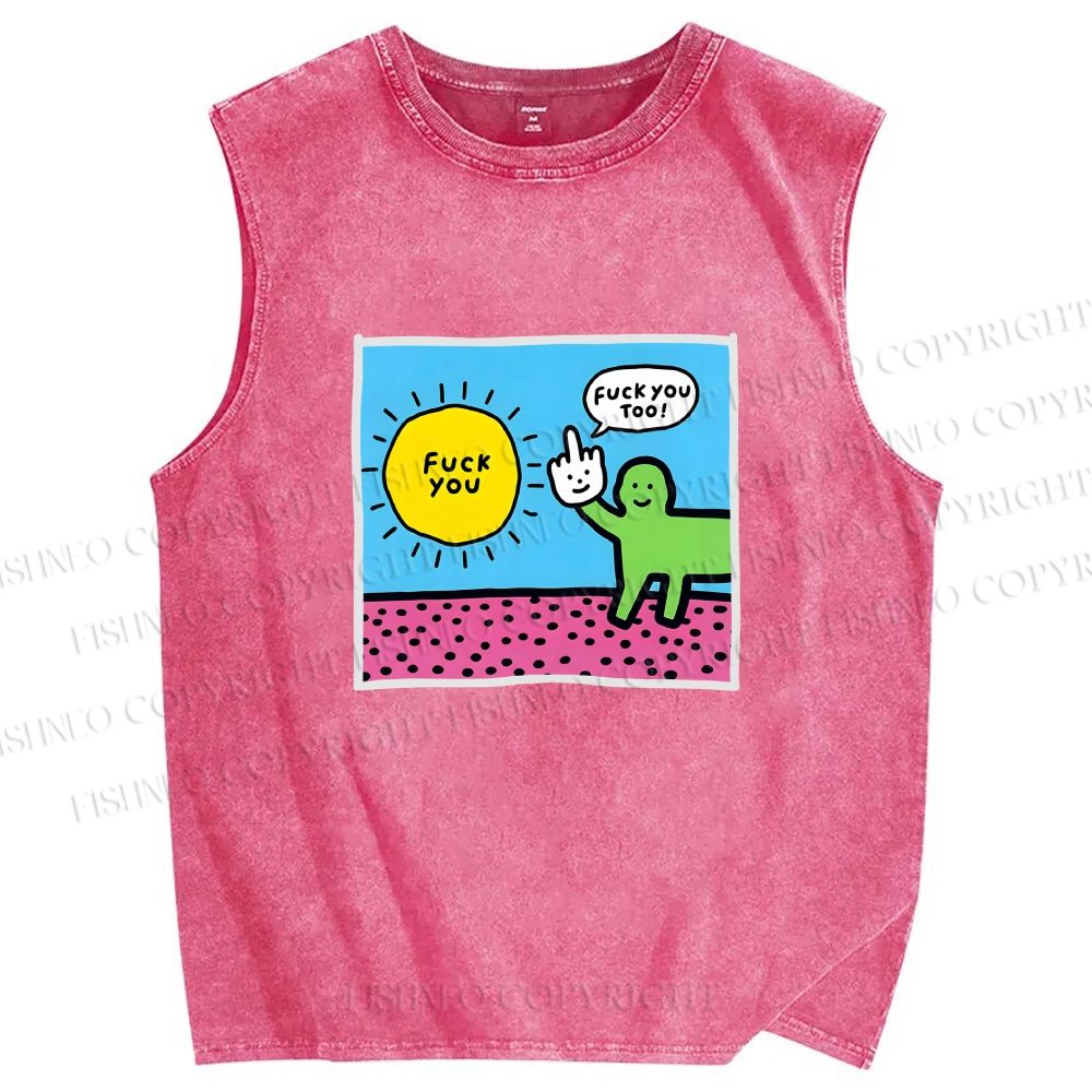 Unisex Fuck You Too Printed Washed Tank Top