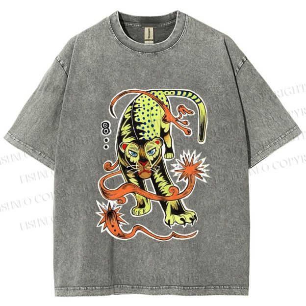 Unisex Vintage Panther Printed Washed Tee
