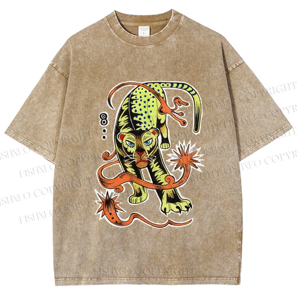 Unisex Vintage Panther Printed Washed Tee
