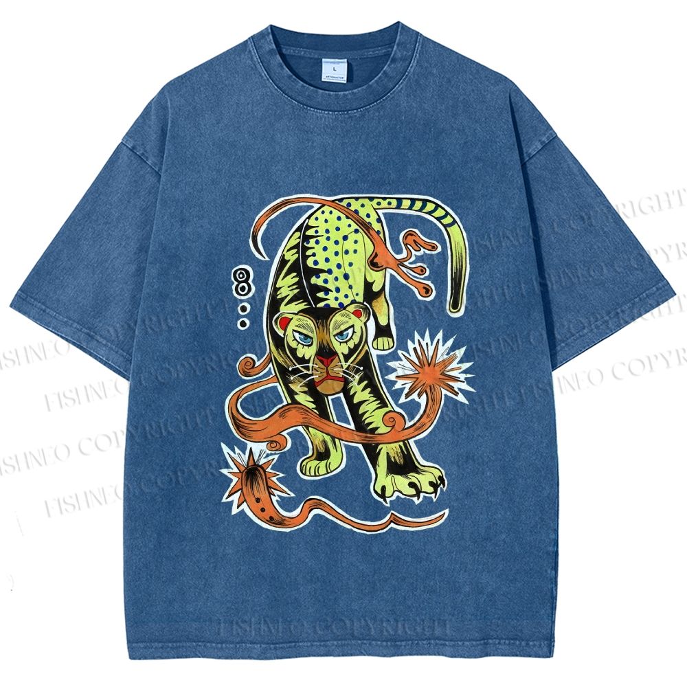 Unisex Vintage Panther Printed Washed Tee