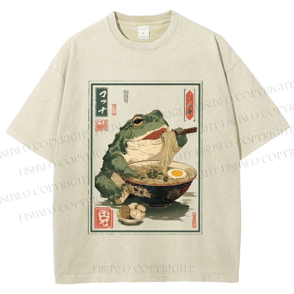 Unisex Frog Ramen Printed Washed Tee