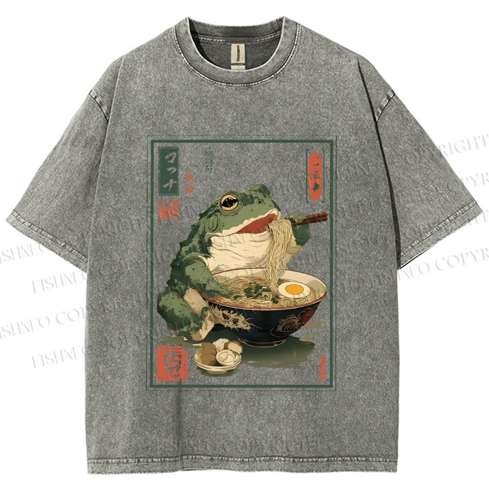 Unisex Frog Ramen Printed Washed Tee