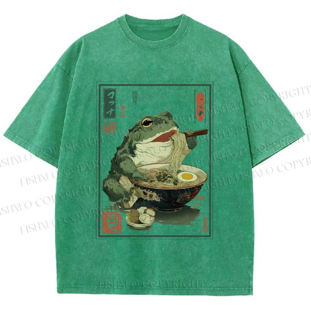 Unisex Frog Ramen Printed Washed Tee