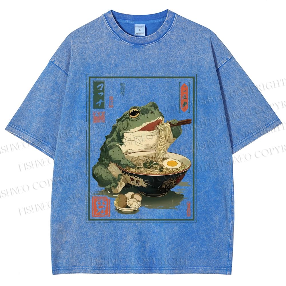 Unisex Frog Ramen Printed Washed Tee