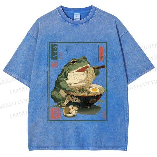 Unisex Frog Ramen Printed Washed Tee