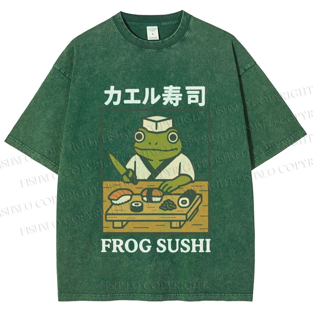 Unisex Frog Sushi Printed Washed Tee