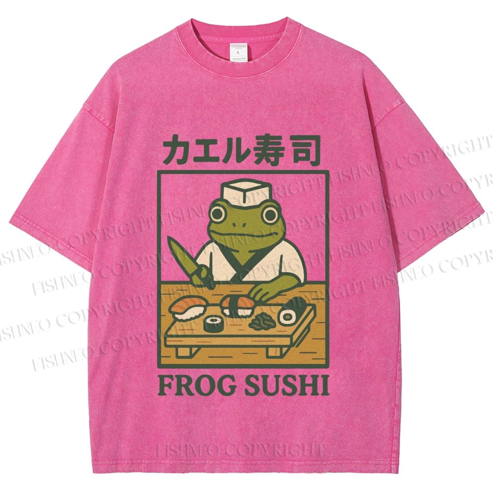 Unisex Frog Sushi Printed Washed Tee
