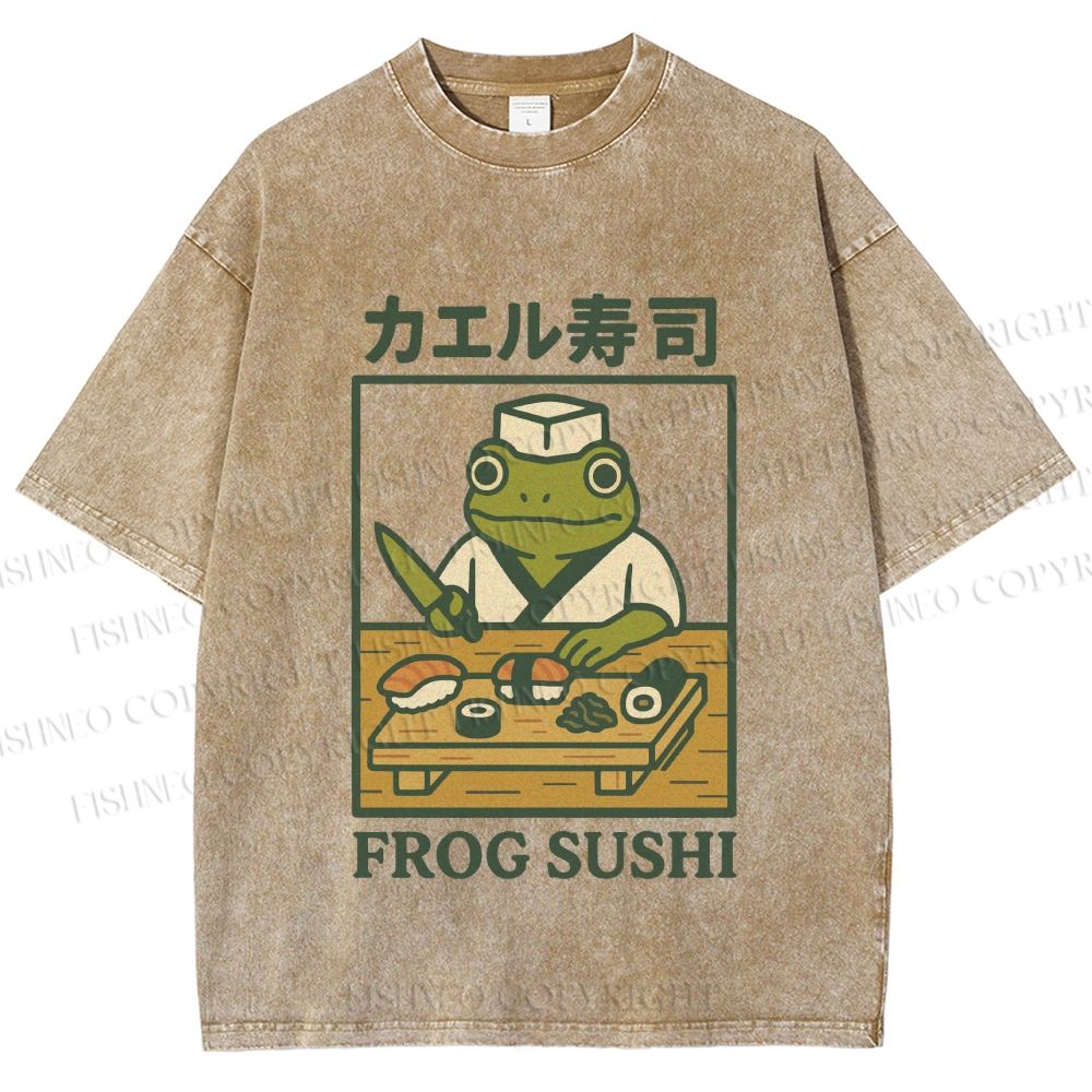 Unisex Frog Sushi Printed Washed Tee