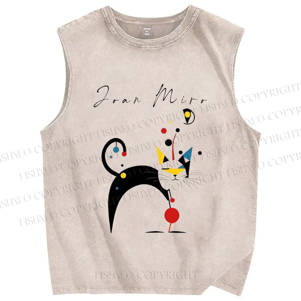 Unisex Joan Miro Cat Printed Washed Tank Top