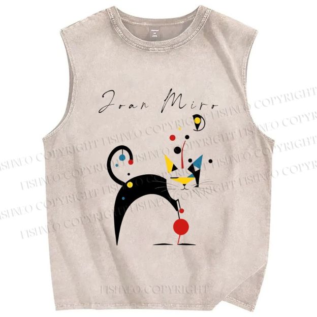 Unisex Joan Miro Cat Printed Washed Tank Top