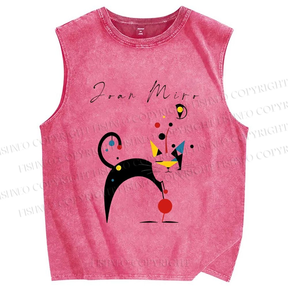 Unisex Joan Miro Cat Printed Washed Tank Top