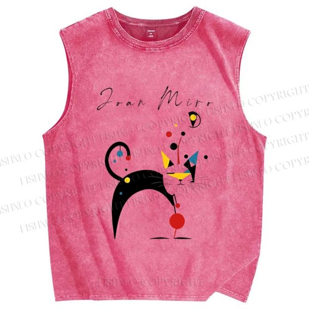 Unisex Joan Miro Cat Printed Washed Tank Top