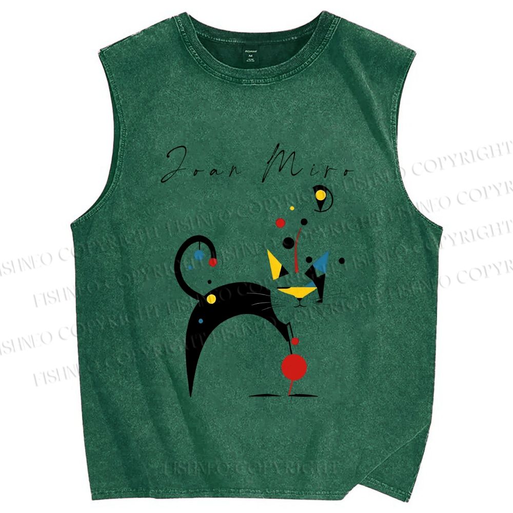 Unisex Joan Miro Cat Printed Washed Tank Top