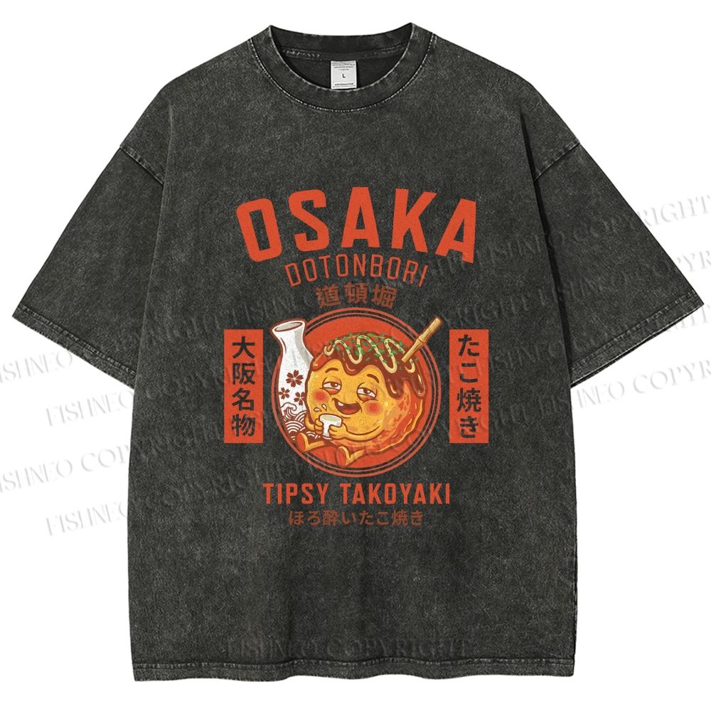 Unisex Osaka Tipsy Takoyaki Printed Washed Tee