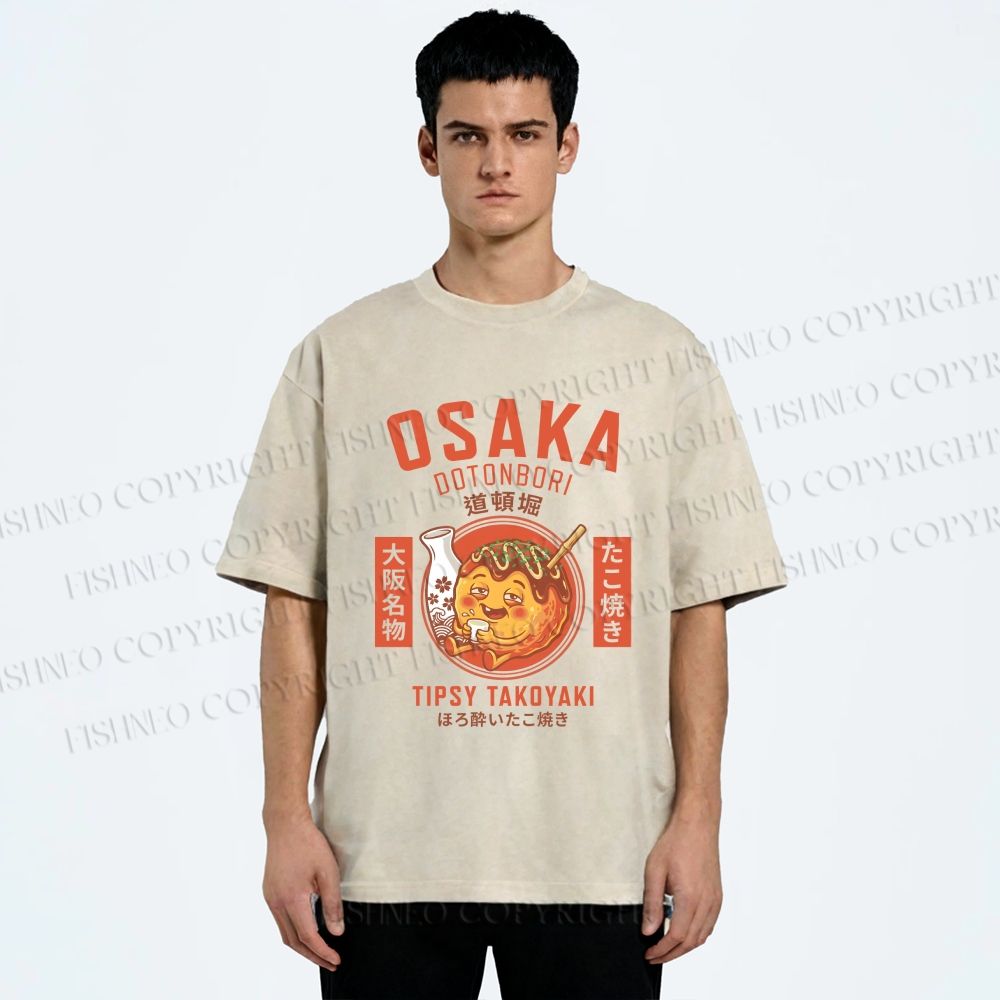 Unisex Osaka Tipsy Takoyaki Printed Washed Tee