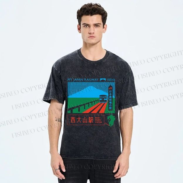 Unisex Nishi Oyama Station Printed Washed Tee