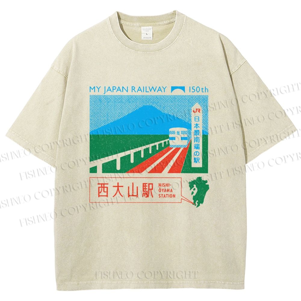Unisex Nishi Oyama Station Printed Washed Tee