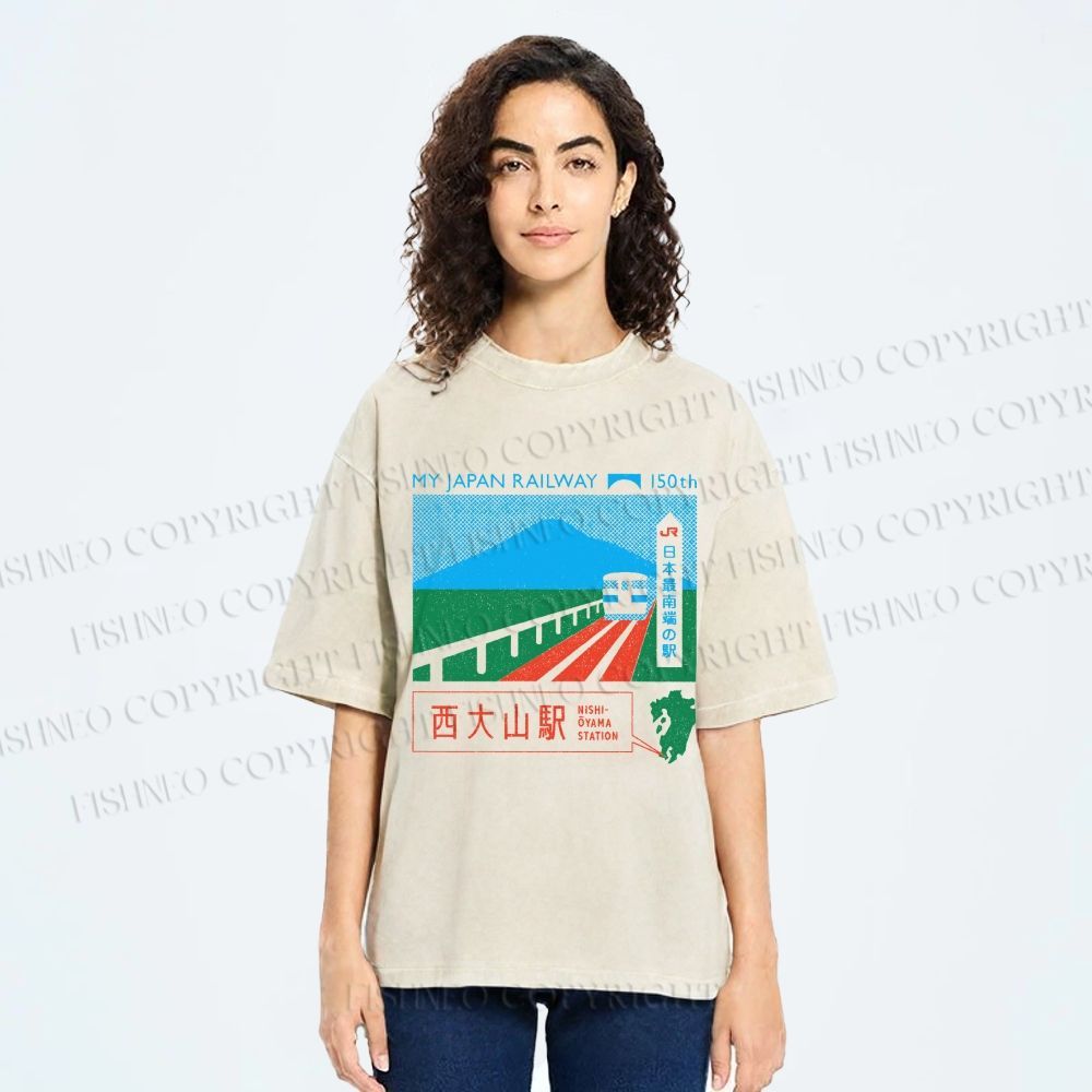 Unisex Nishi Oyama Station Printed Washed Tee