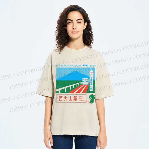 Unisex Nishi Oyama Station Printed Washed Tee