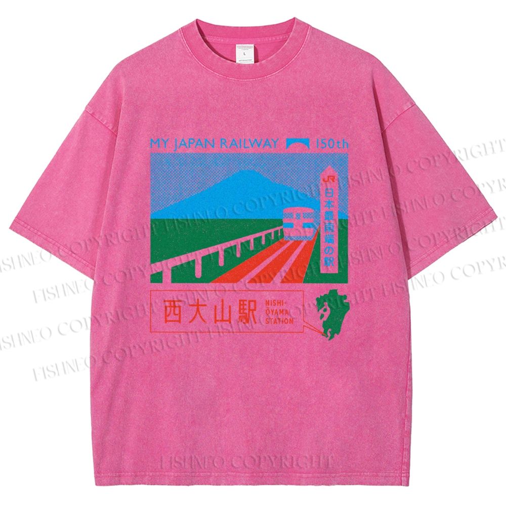 Unisex Nishi Oyama Station Printed Washed Tee