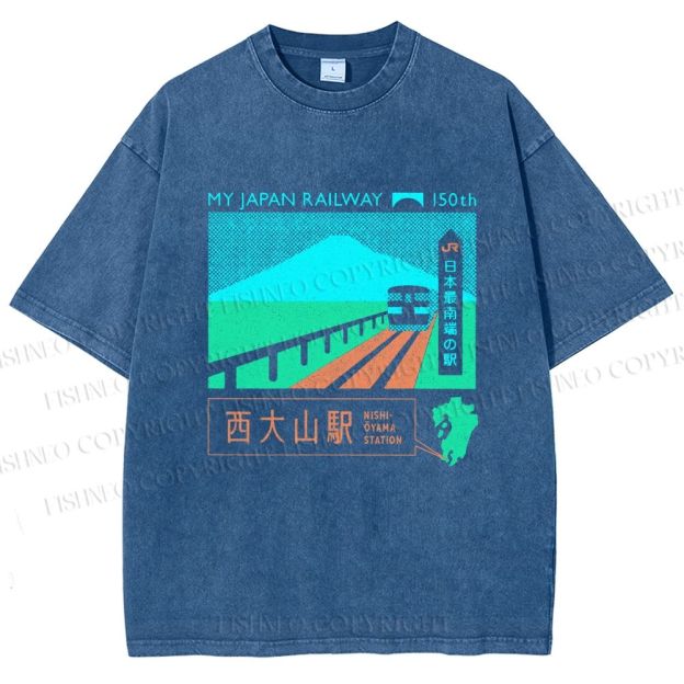 Unisex Nishi Oyama Station Printed Washed Tee