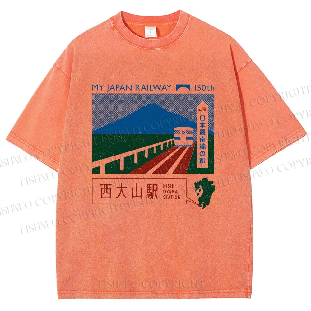 Unisex Nishi Oyama Station Printed Washed Tee