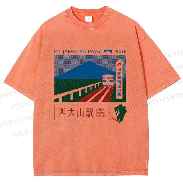 Unisex Nishi Oyama Station Printed Washed Tee