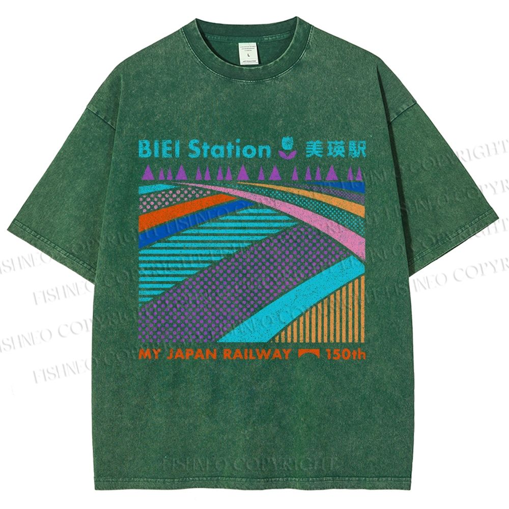 Unisex Biei Station Printed Washed Tee