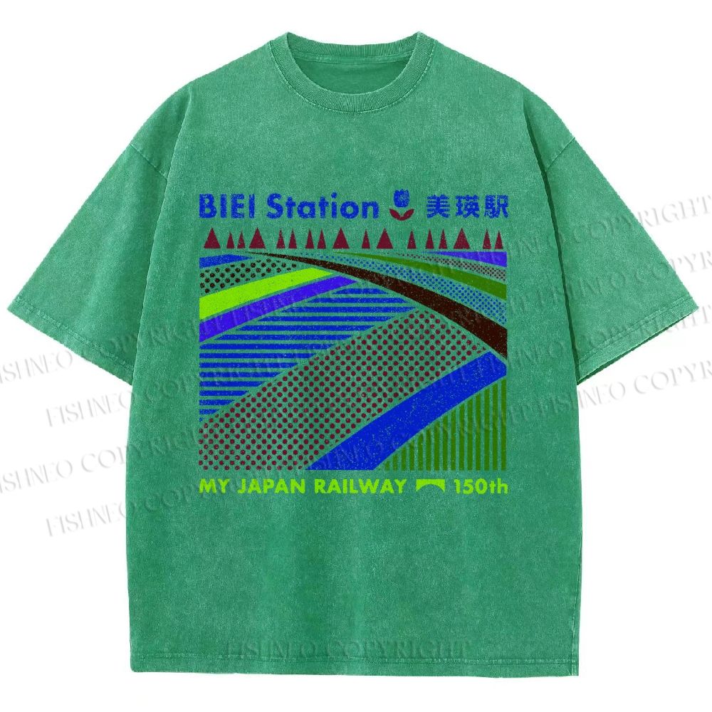 Unisex Biei Station Printed Washed Tee