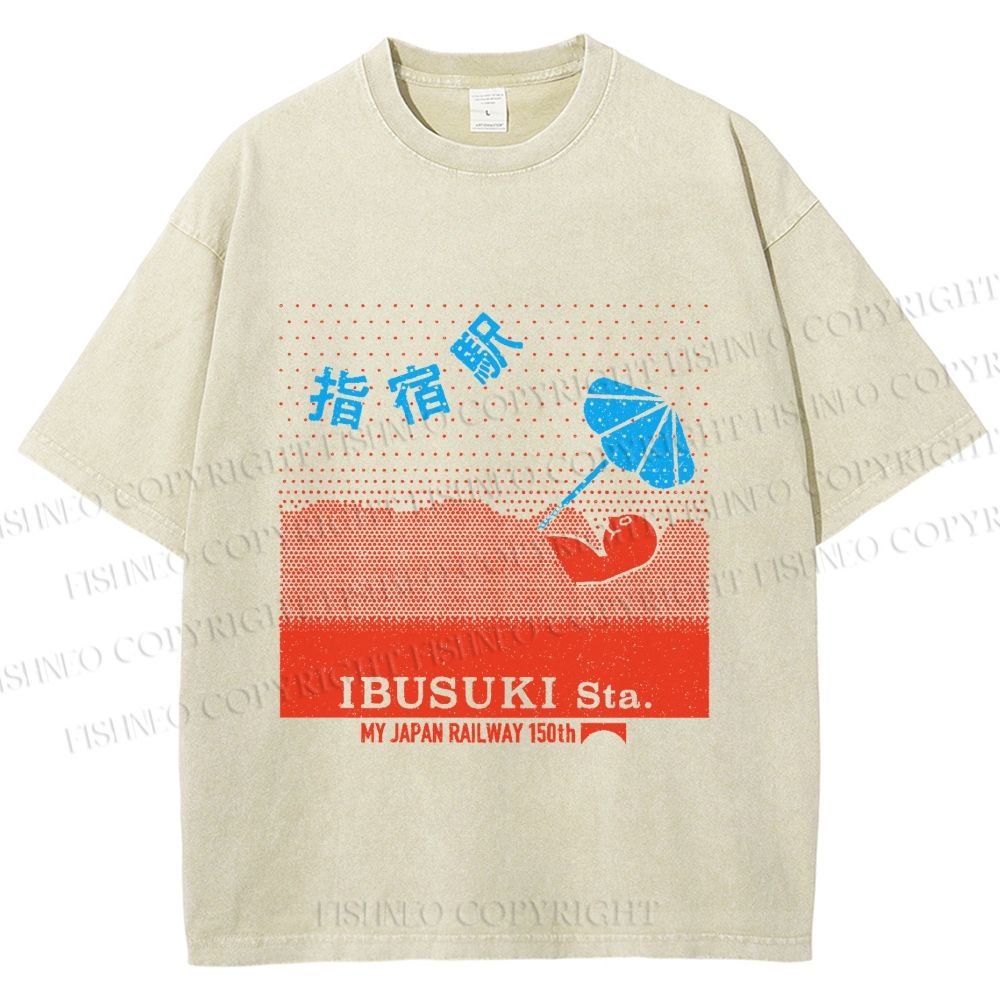 Unisex Ibusuki Station Printed Washed Tee