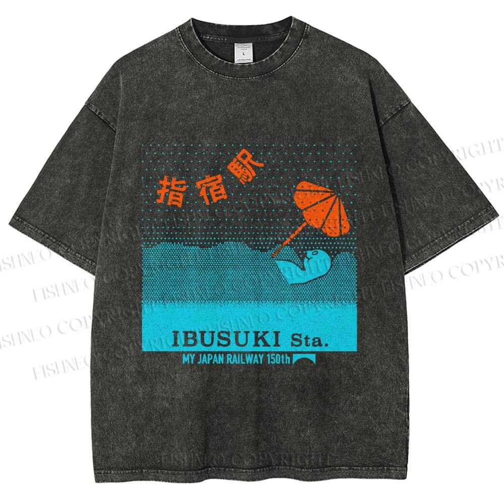 Unisex Ibusuki Station Printed Washed Tee