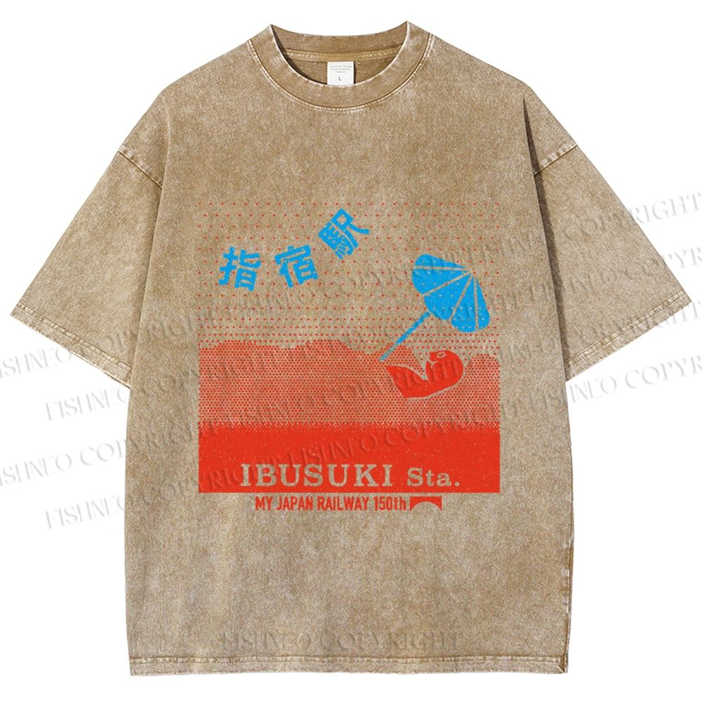 Unisex Ibusuki Station Printed Washed Tee