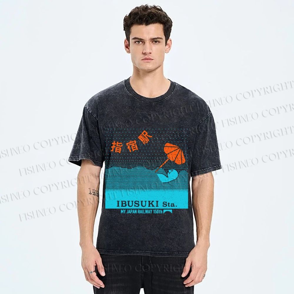 Unisex Ibusuki Station Printed Washed Tee